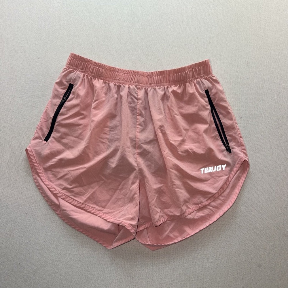 TENJOY Running Shorts Womens Large Pink Good Zipper Pockets Athletic Activewear